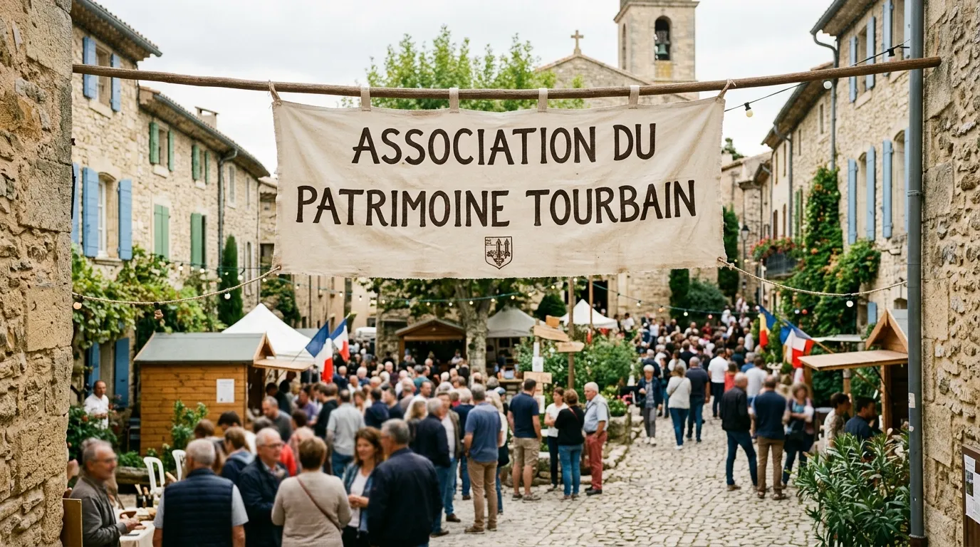 Bannière institutionnelle et rassemblement citoyen pour le patrimoine à Tourbes