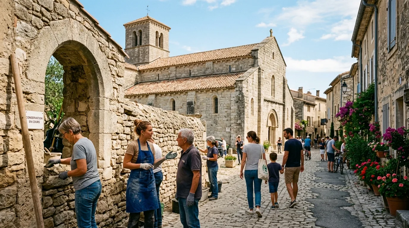 Vue panoramique du patrimoine historique et architectural du village de Tourbes